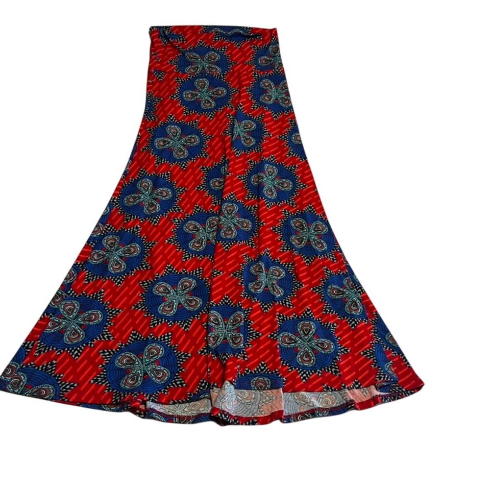LuLaRoe | Red & Blue Geometric Medallion Maxi Skirt - S